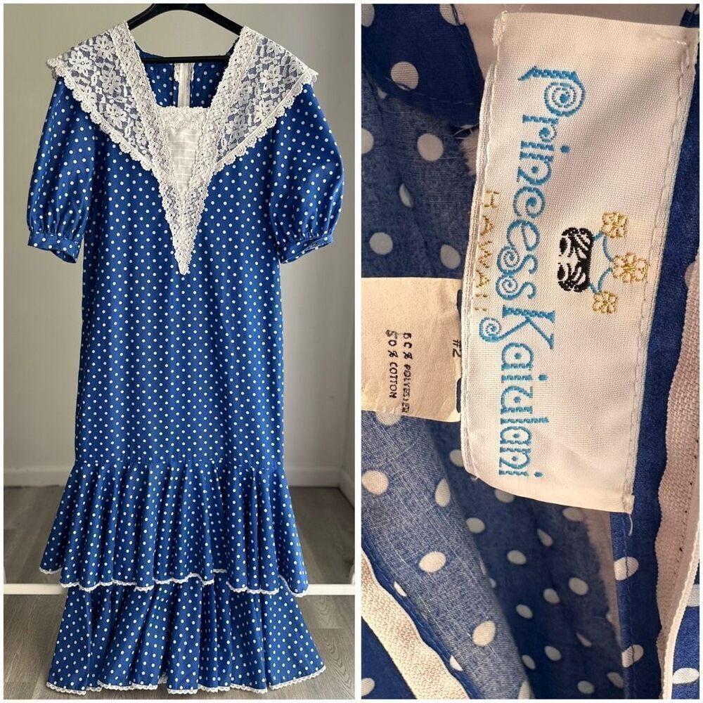 Princess Kaiulani Hawaii Vintage Polka Dot Lace Dress Size 8